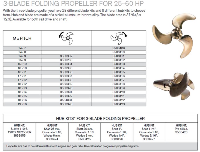 Sailboat Propellers Volvo Penta 3 Blade Folding General Prop